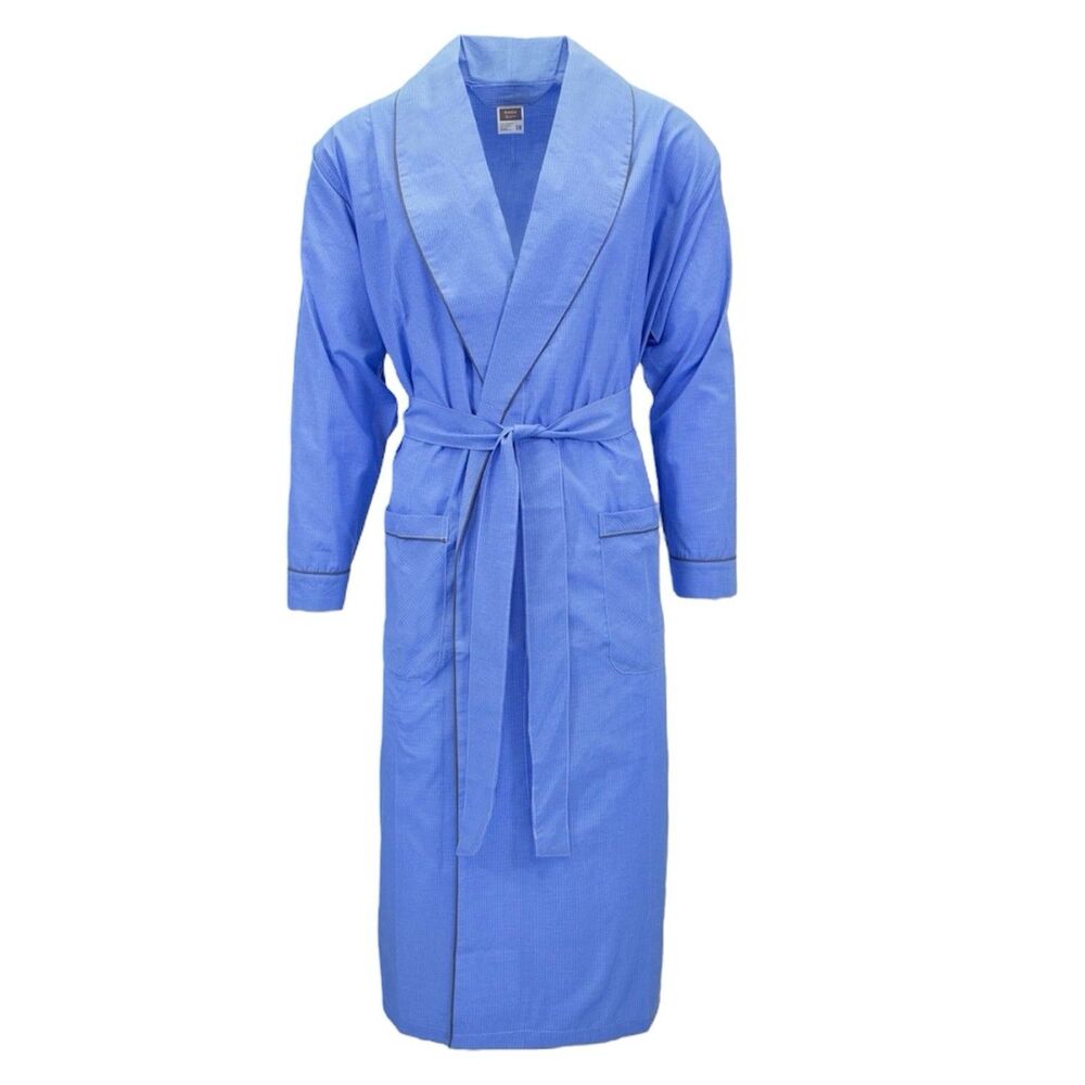 Andrew Scott Mens Blue Long Sleep Robe Premium Cotton Blend Woven Size S/M
